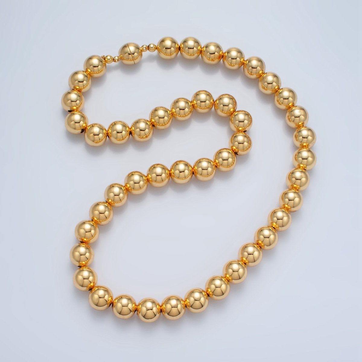24K Gold Filled 10mm, 12mm, 14mm Beaded Bubble Magnetic Closure 18.5 Inch Necklace | WA-2635 ~ WA-2637