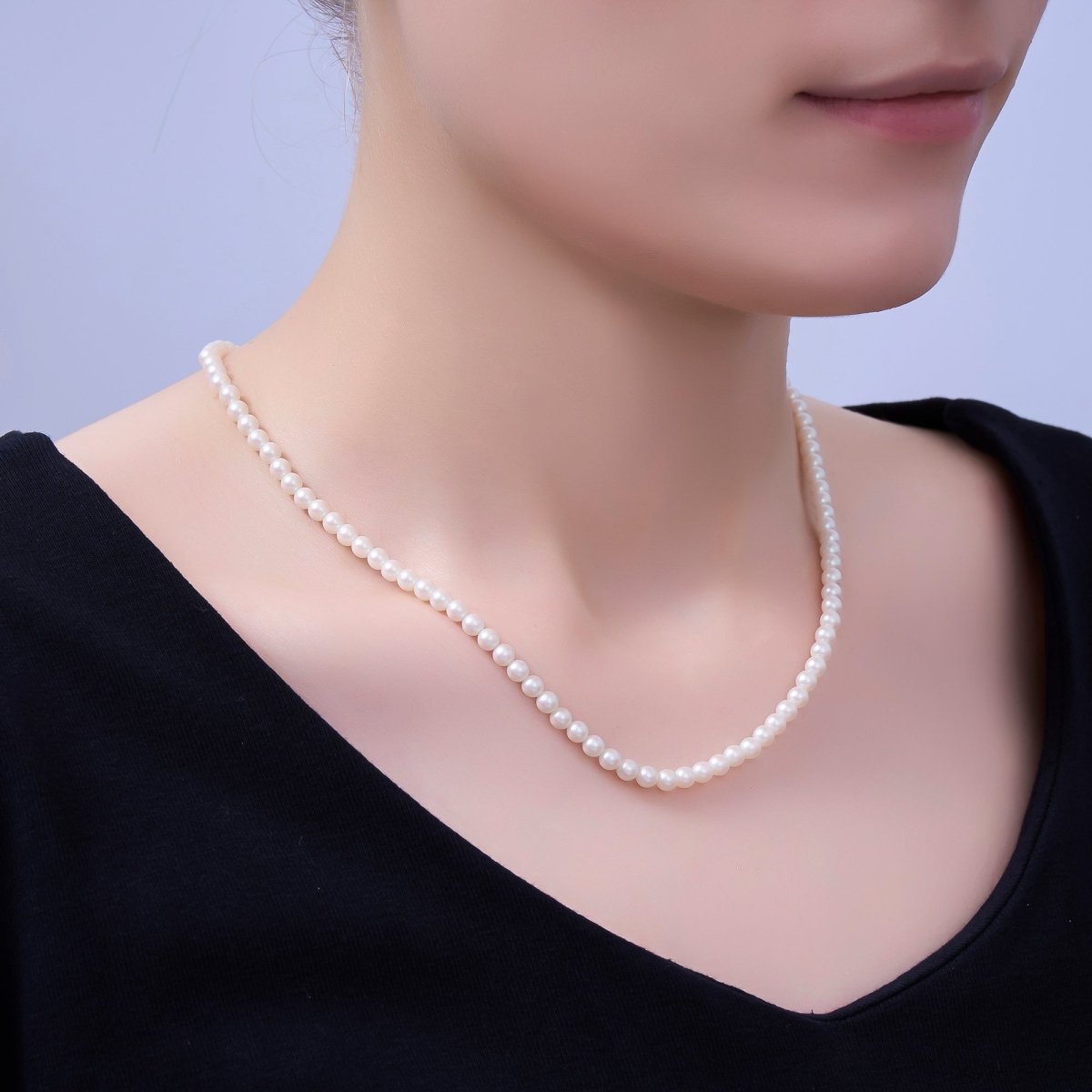 24K Gold Filled 10mm, 8mm, 6mm, 4mm, 3mm White Shell Pearl Gemstone 17 Inch Necklace | WA-2775 ~ WA-2779
