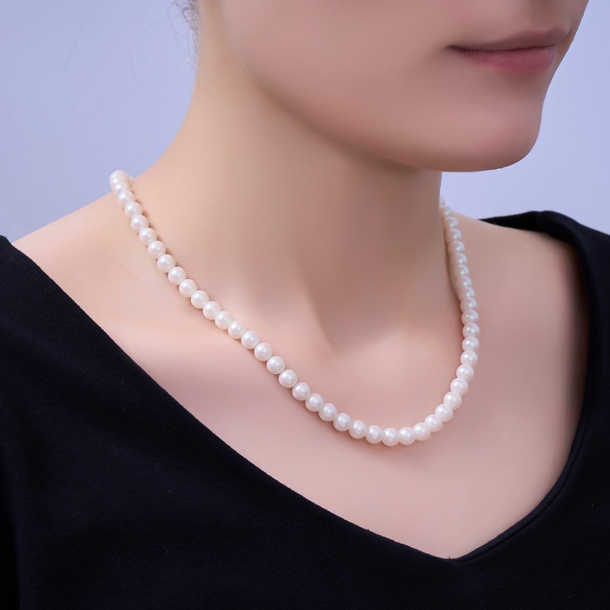 24K Gold Filled 10mm, 8mm, 6mm, 4mm, 3mm White Shell Pearl Gemstone 17 Inch Necklace | WA-2775 ~ WA-2779