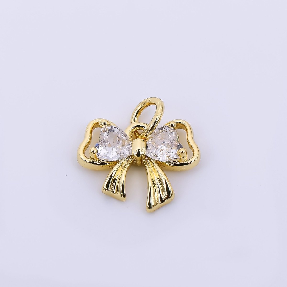 24K Gold Filled 10mm Heart-Shaped CZ Dainty Bow Tie Charm | AJ-503