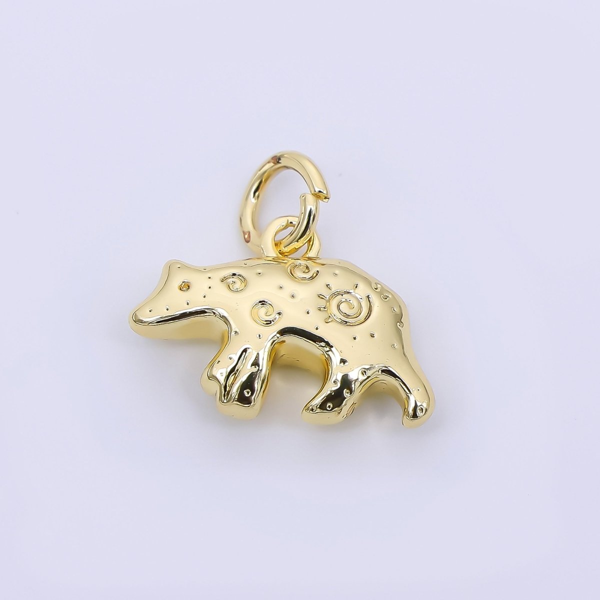 24K Gold Filled 10mm Patterned Forest Bear Animal Charm | D452