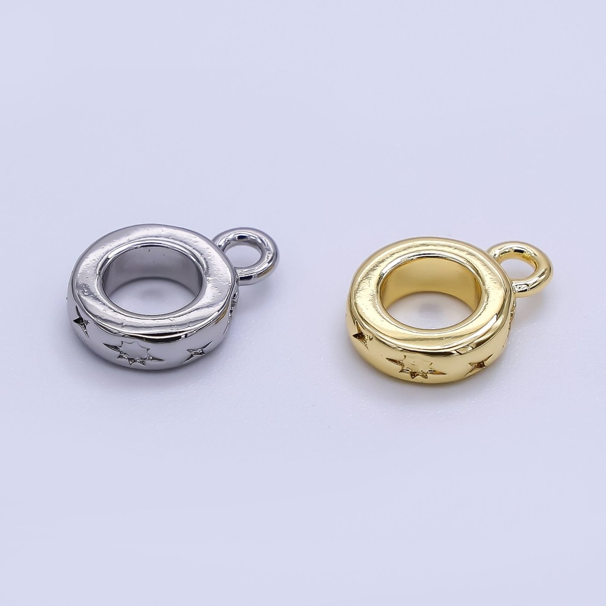 24K Gold Filled 10mm Celestial North Star Drop Rondelle Bail Slide Charm Holder in Gold & Silver | Z1299