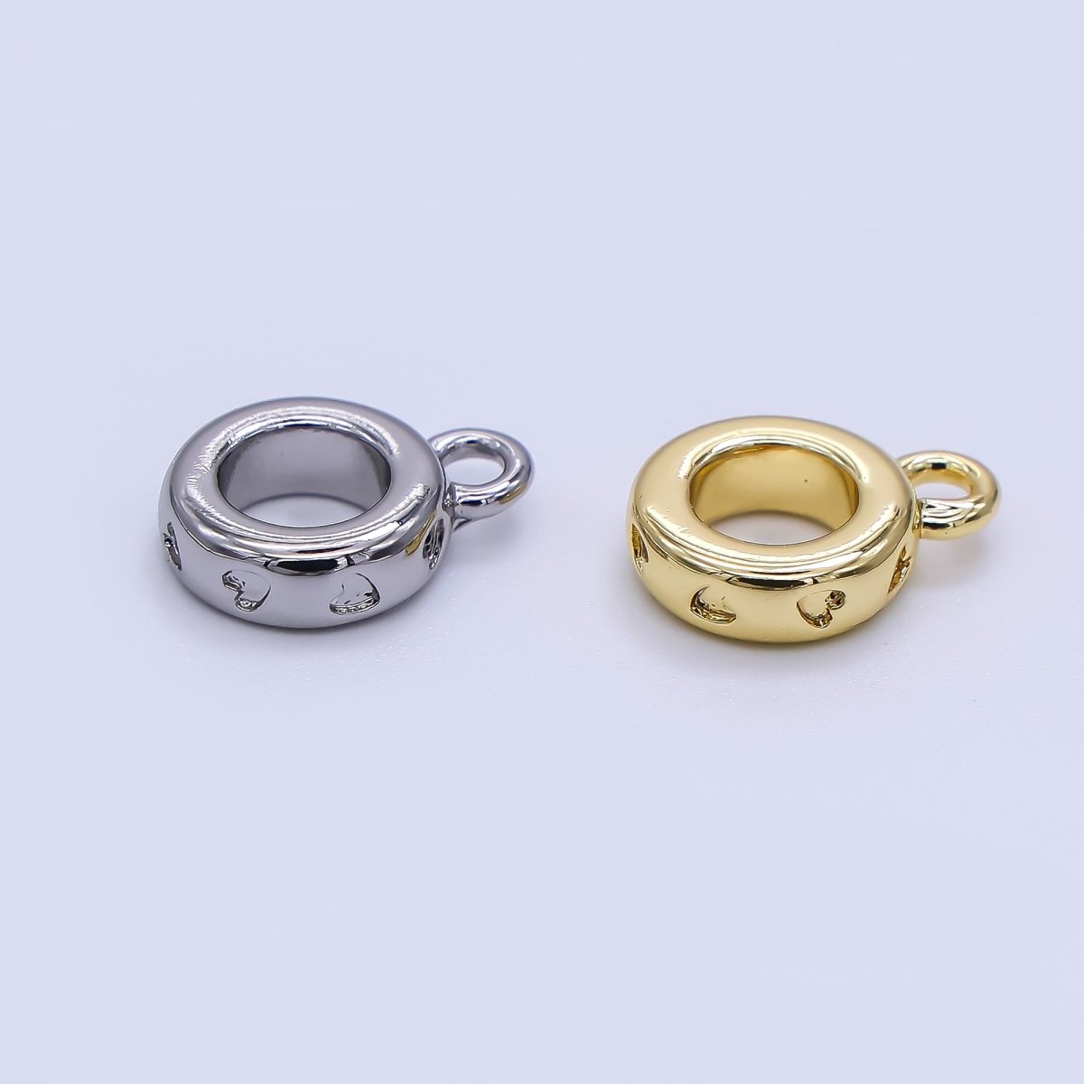 24K Gold Filled 10mm Heart Drop Rondelle Bail Slide Charm Holder Enhancer in Gold & Silver | Z1296