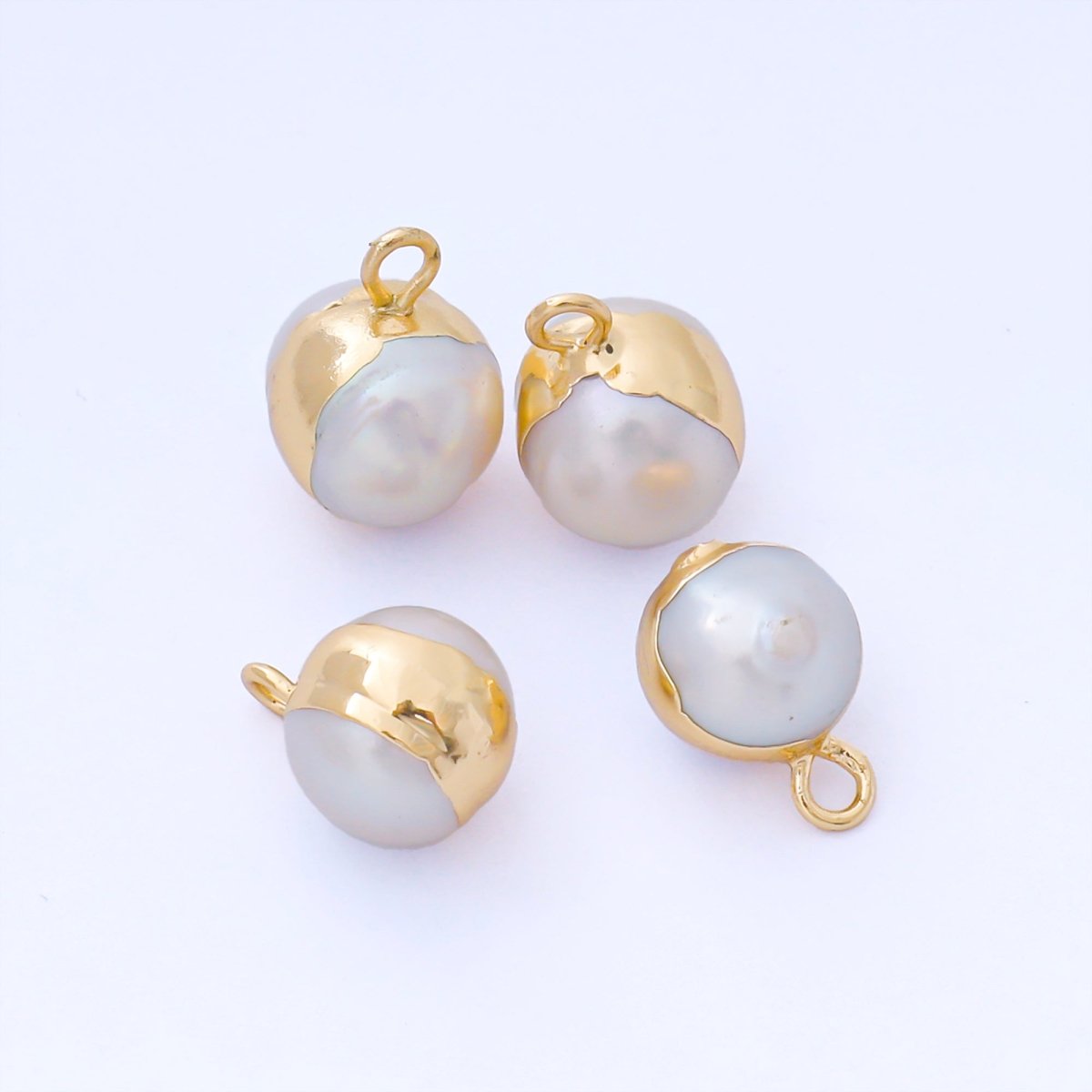 24K Gold Filled 12mm Round Shell Pearl Bezel Gemstone Charm | AF581