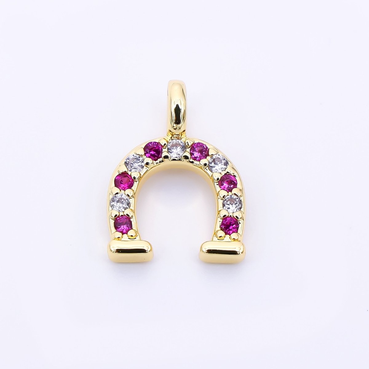 24K Gold Filled 12mm Black, Clear, Blue, Red Micro Paved CZ Horseshoe Mini Charm | AH557 - AH558