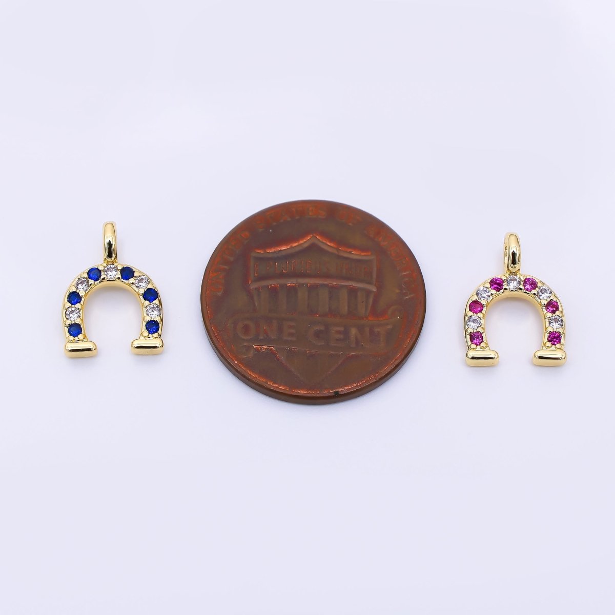 24K Gold Filled 12mm Black, Clear, Blue, Red Micro Paved CZ Horseshoe Mini Charm | AH557 - AH558