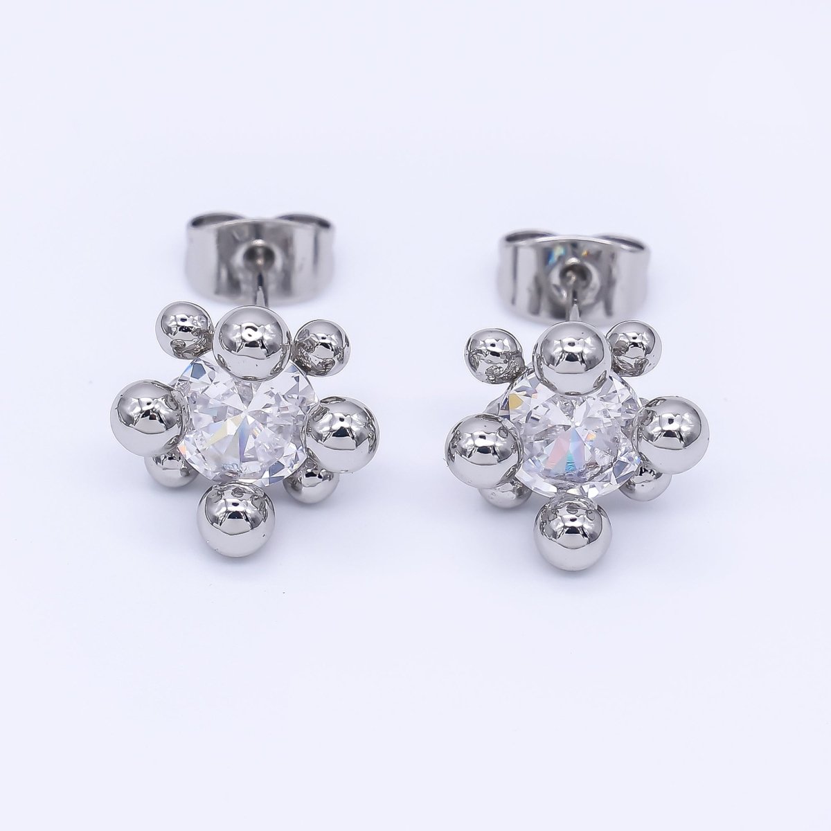 24K Gold Filled 12mm Clear CZ Round Bead Stud Earrings in Gold & Silver | AI486 AI487