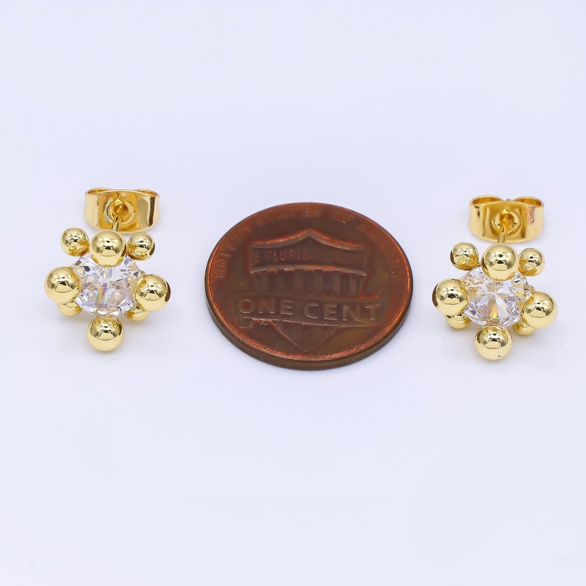24K Gold Filled 12mm Clear CZ Round Bead Stud Earrings in Gold & Silver | AI486 AI487