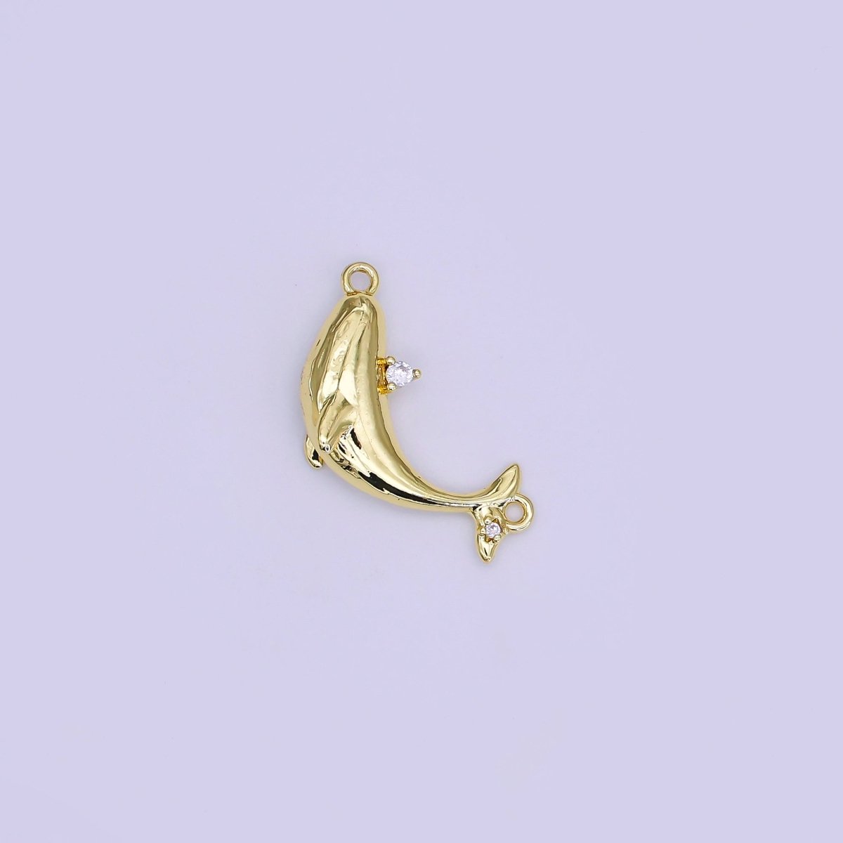 24K Gold Filled 12mm Clear CZ Sea Fish Whale Charm | Y051