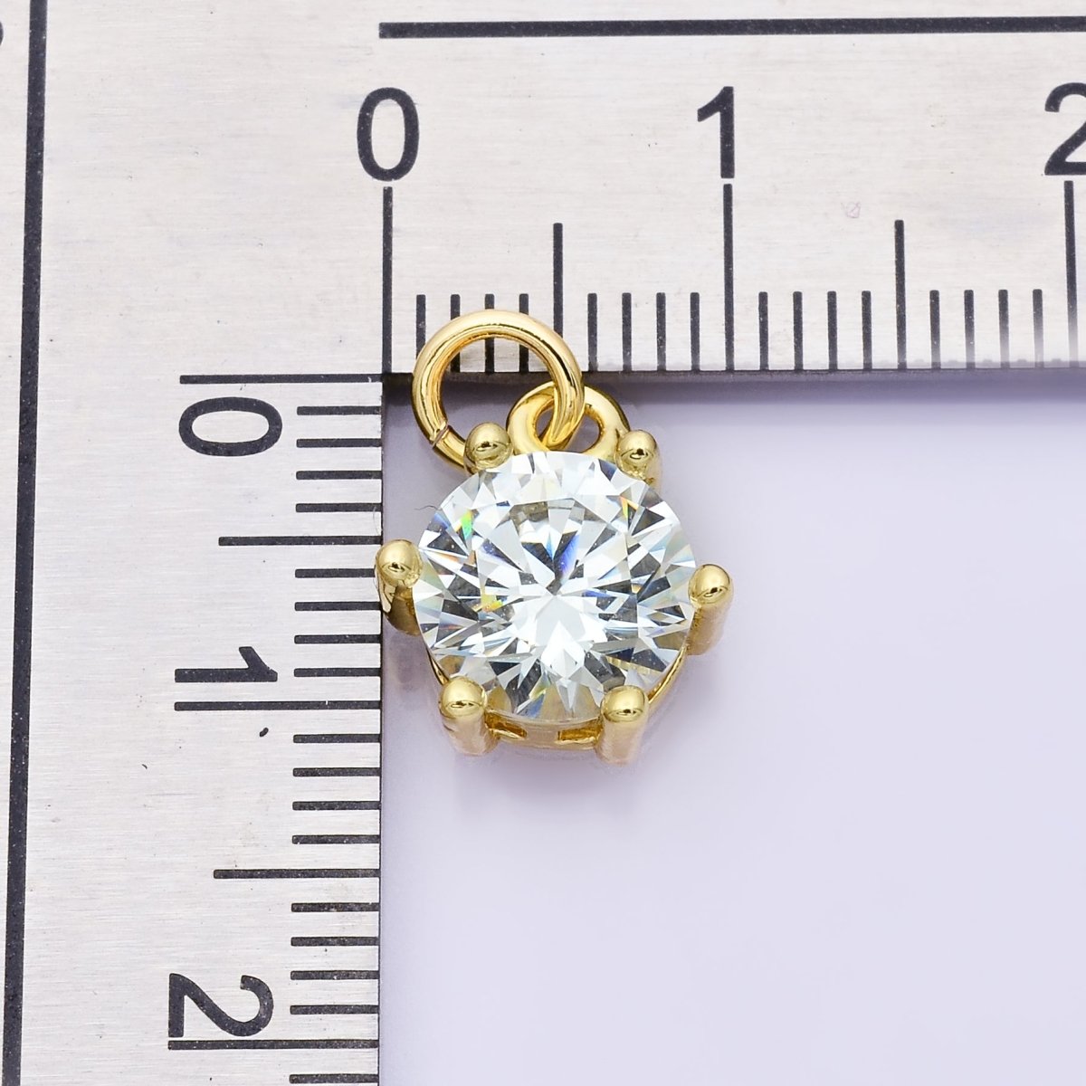 24K Gold Filled 12mm CZ Round Hexagon Prongs Personalized Charm | Charms-00173 ~ Charms-00182