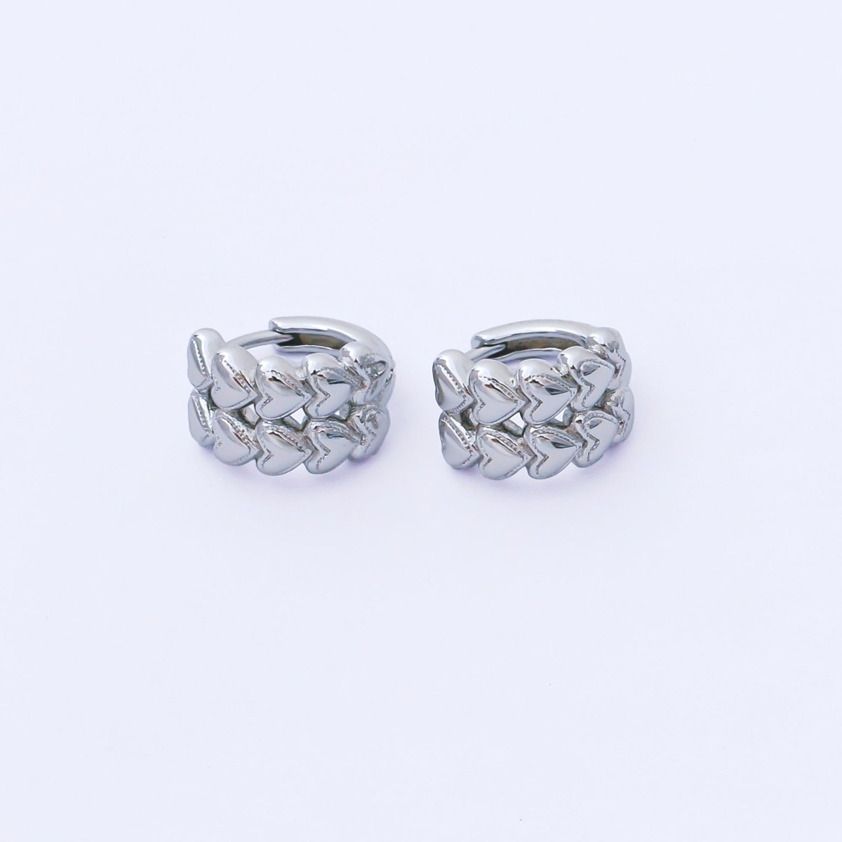 24K Gold Filled 12mm Double Row Heart Huggie Earrings in Gold & Silver | AB1611 AB1612