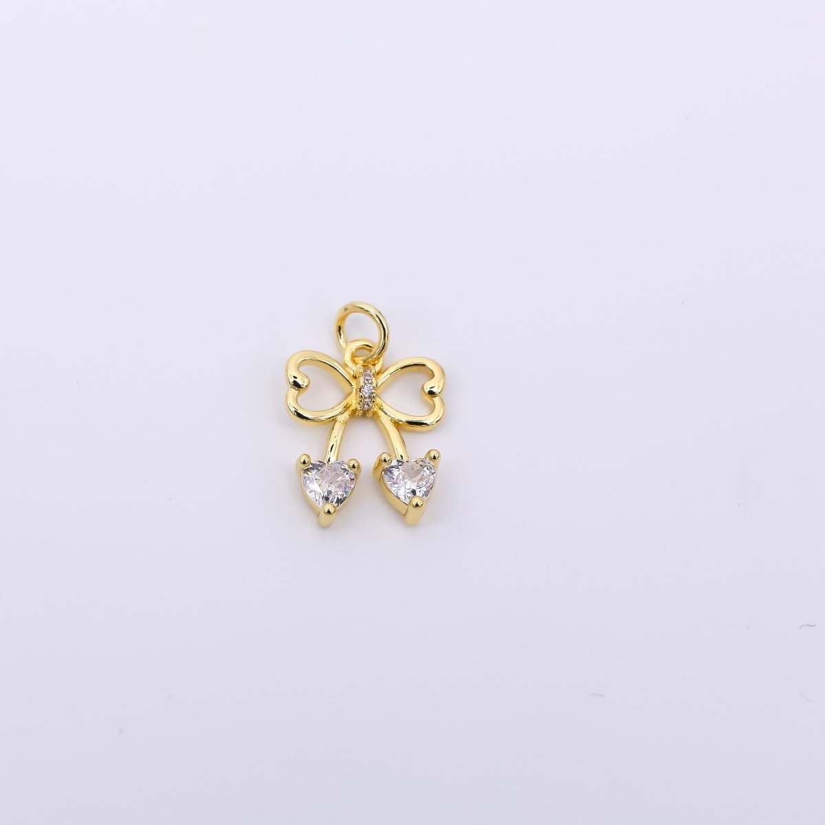 24K Gold Filled 12mm Heart-Shaped CZ Tiny Pretty Bow Tie Charm | AJ-495