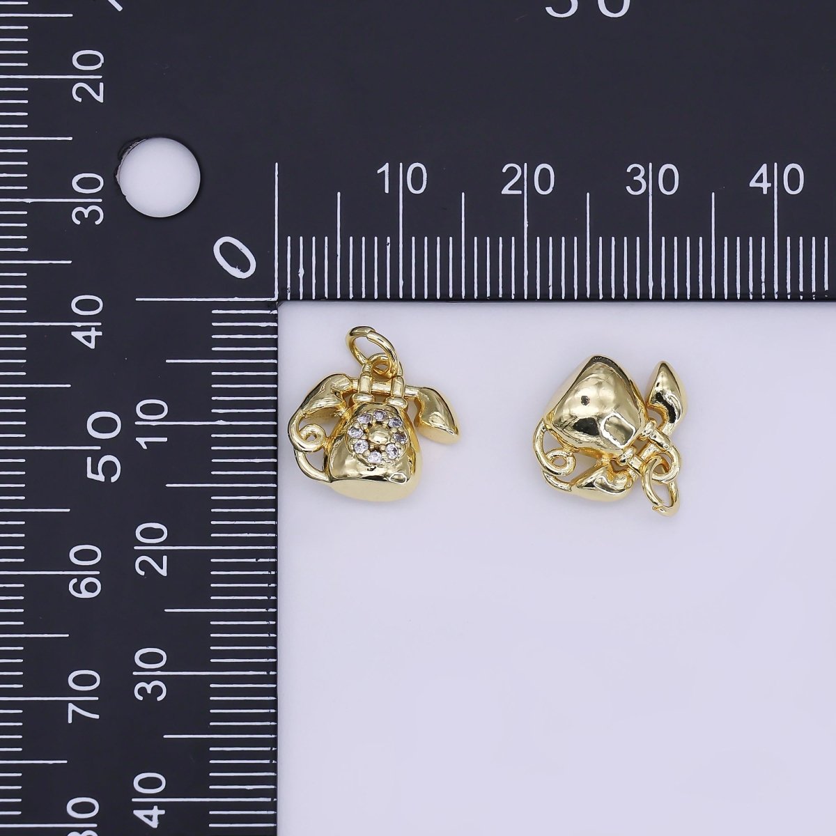 24K Gold Filled 12mm Micro Paved CZ Ringing Telephone Charm | AJ313