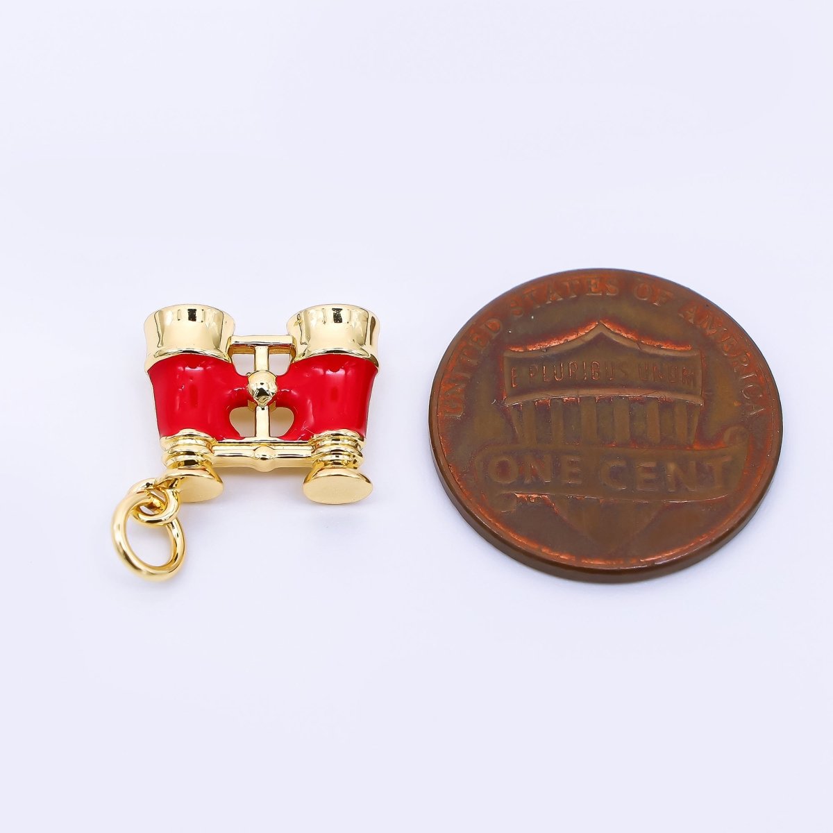24K Gold Filled Red Enamel Spy Binocular Telescope 3D Multidimensional Charm | N1325
