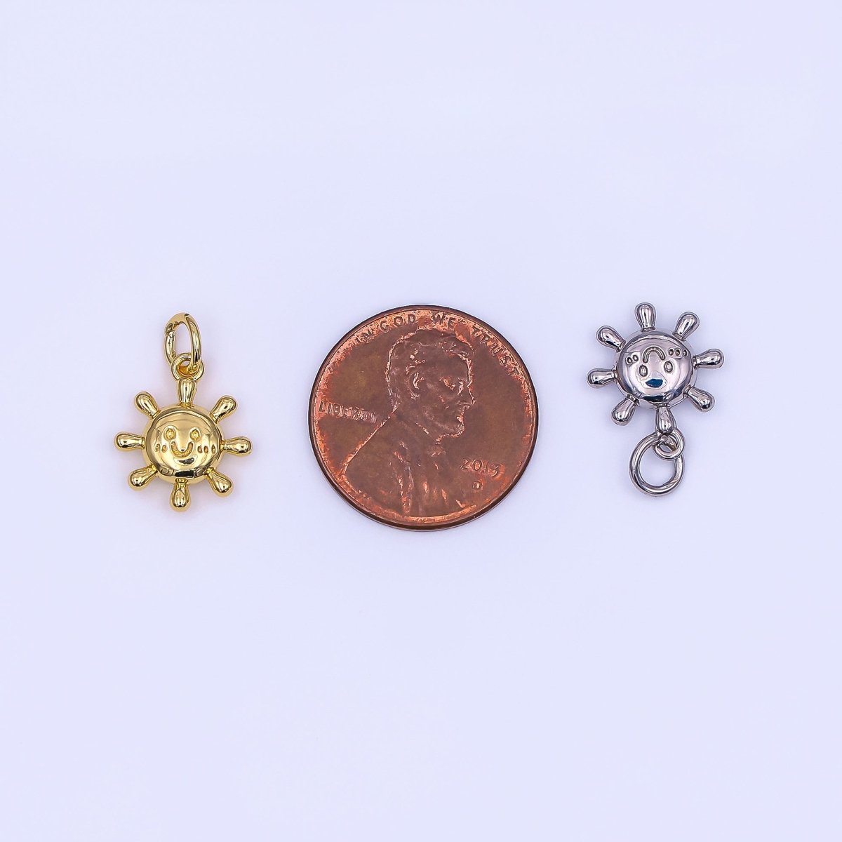 24K Gold Filled 13.5mm Smiley Sun Happy Morning Sunrise Charm in Gold & Silver | AF499
