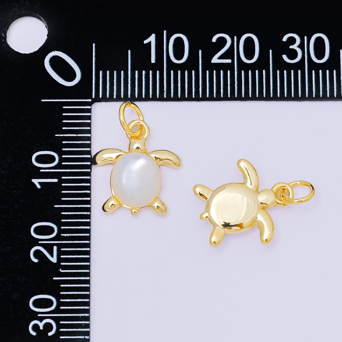 24K Gold Filled 13.5mm Under the Sea Turtle Shell Pearl Dainty Charm | M890