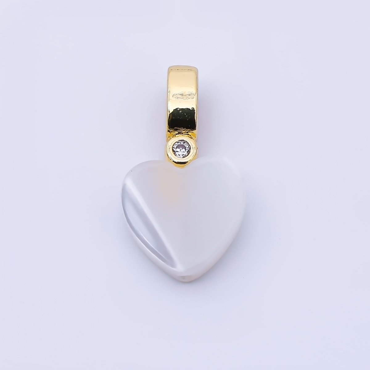24K Gold Filled 13mm Heart Shell Pearl Clear CZ Bail Pendant | P1953