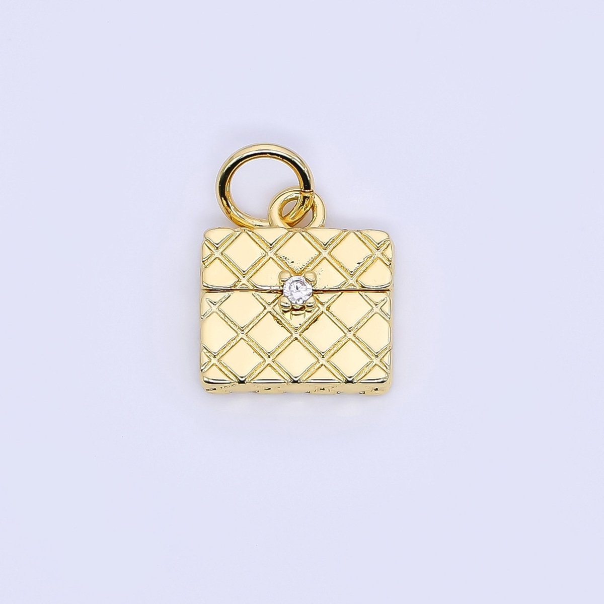 24K Gold Filled 13mm Micro Paved CZ Mini Quilted Purse Bag Charm | W641