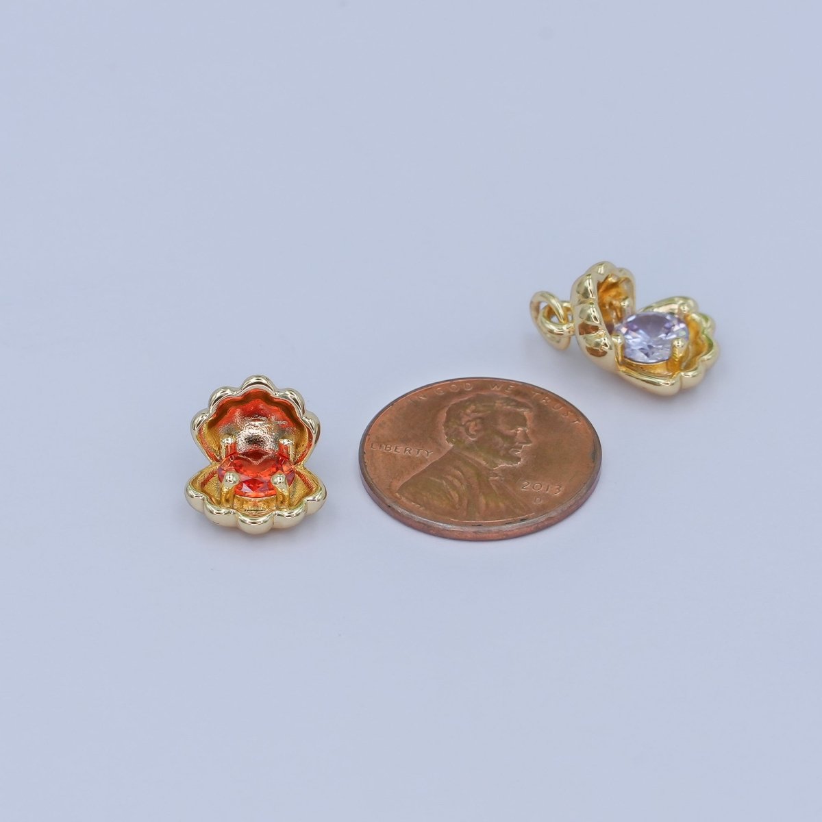 24K Gold Filled 14.5mm CZ Sea Shell Clam 3D Multidimensional Charm | N033