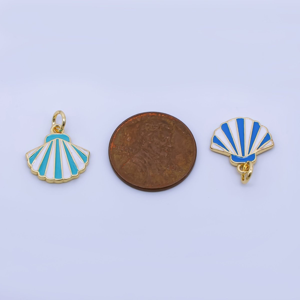 24K Gold Filled 14mm Blue, Purple, Pink, Light Blue Striped Enamel Sea Shell Charm | AJ429 - AJ430