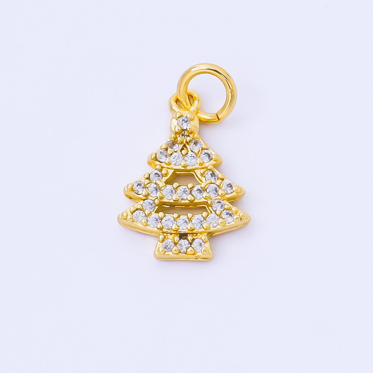 24K Gold Filled 14mm Clear Micro Paved CZ Christmas Tree Charm in Gold & Silver | AF1552