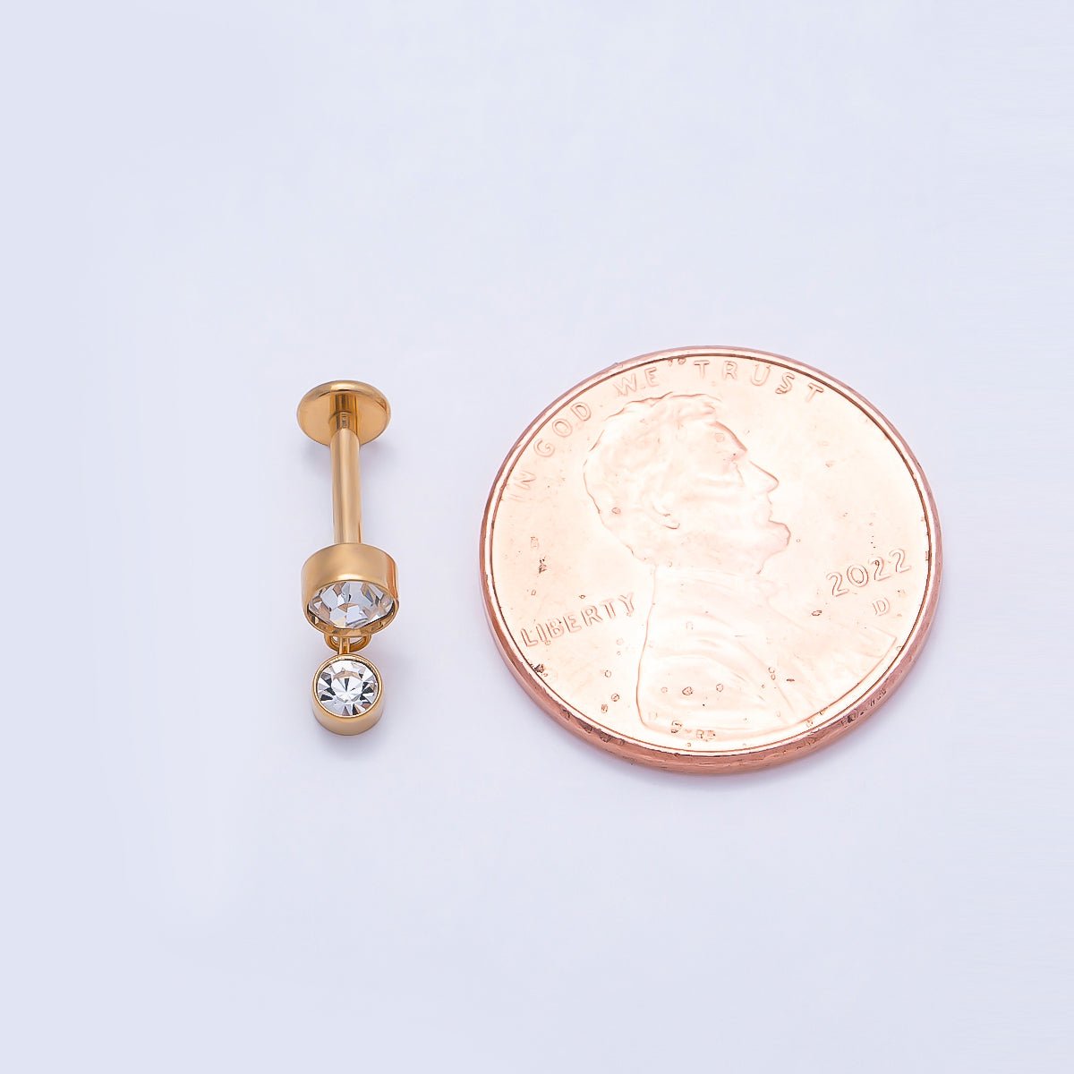 Titanium 14mm Clear CZ Round Drop Cartilage Piercing Flat Back Stud in Gold & Silver | BJ-00063 BJ-00064