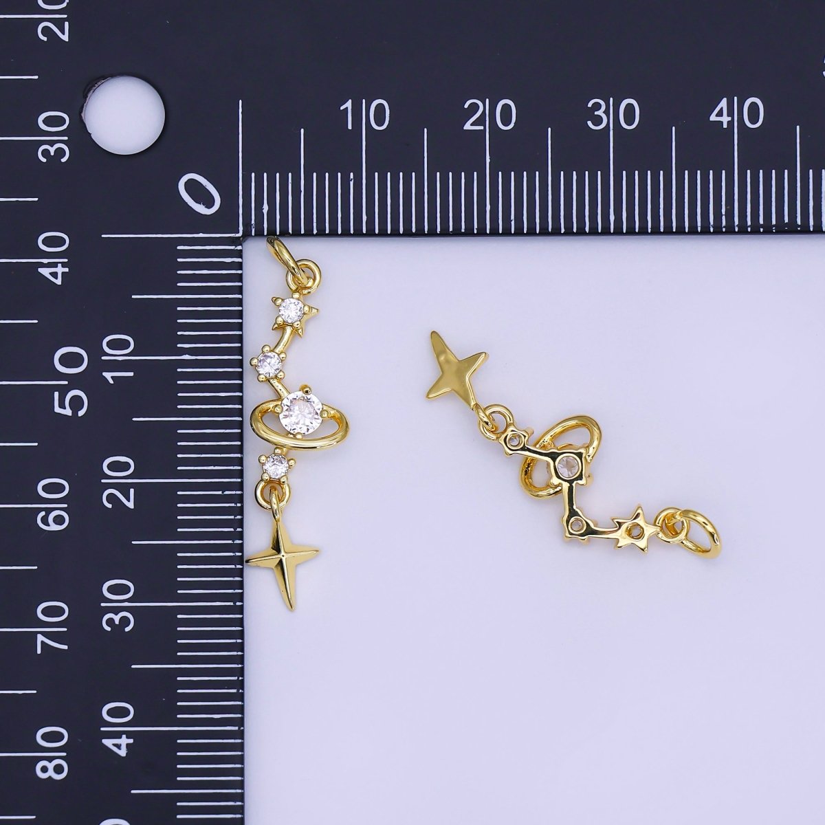 24K Gold Filled 14mm Micro Paved CZ Celestial Stargazing Charm North Star Pendant | AJ-493