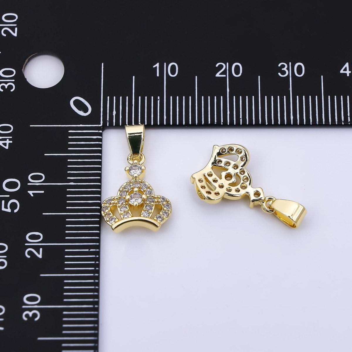 24K Gold Filled 14mm Micro Paved CZ Crown Princess Queen Pendant | AH-538