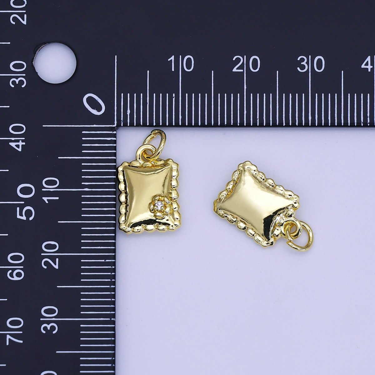 24K Gold Filled 14mm Micro Paved CZ Italian Ravioli Pasta Book Flower Charm | AJ306