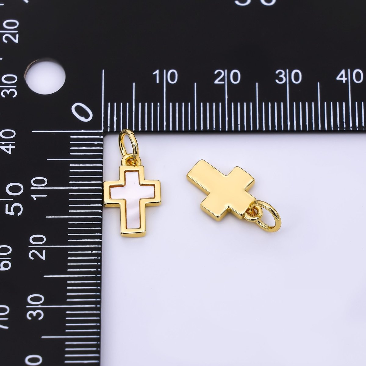 24K Gold Filled 14mm Shell Pearl Religious Christian Cross Bezel Charms | AH564