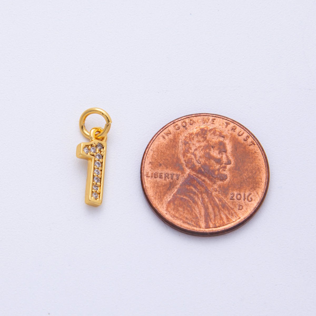 24K Gold Filled 14mm Number 0-9 Clear Micro Paved CZ Charm | N1025 - N1034