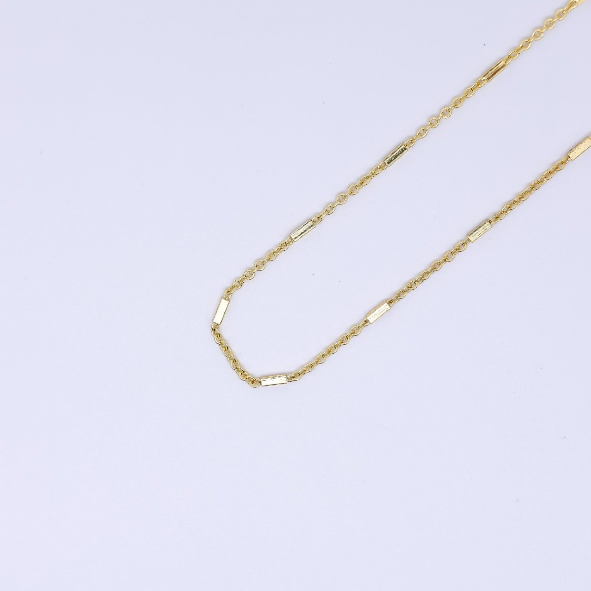 24K Gold Filled 1.5mm Bar Link Cube Tube Bar Cable Chain by Yard | ROLL-1651