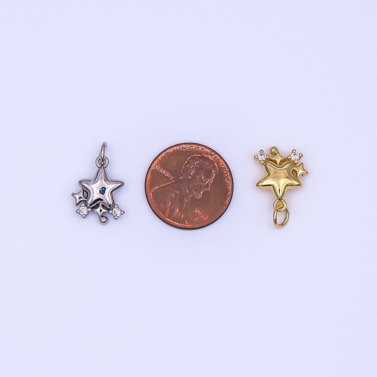 24K Gold Filled 15mm Clear CZ Twinkle Trio Five Stars Points Charm in Gold & Silver | AF498