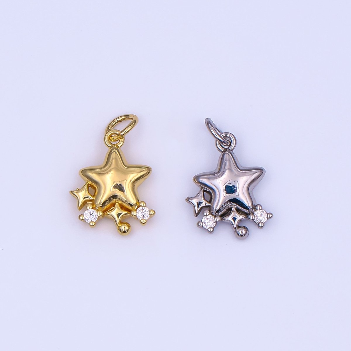 24K Gold Filled 15mm Clear CZ Twinkle Trio Five Stars Points Charm in Gold & Silver | AF498