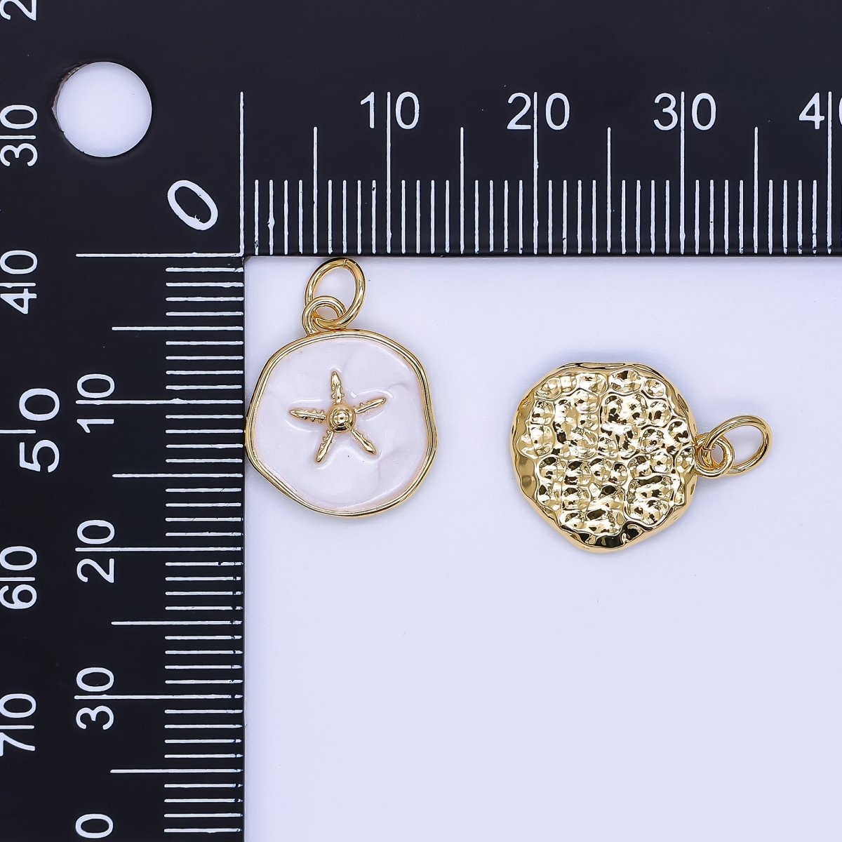 24K Gold Filled 15mm Enamel Floating Sea Starfish Charm in Blue & White | AF-527