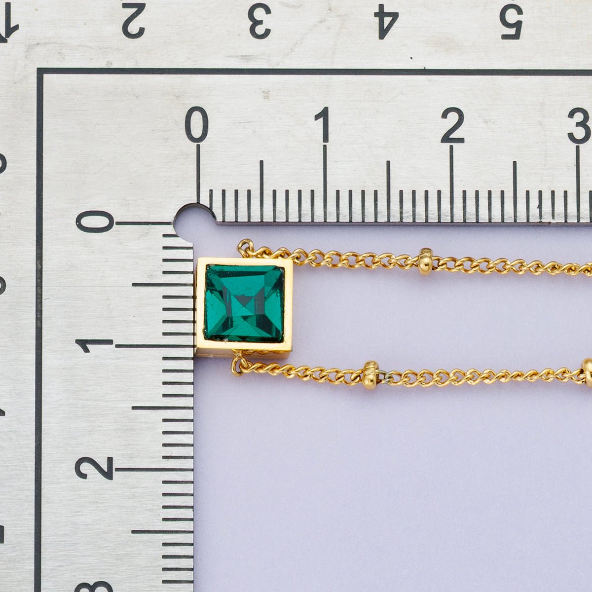 24K Gold Filled 15mm Green CZ Square Satellite Chain 20 Inch Necklace w. Extender | WA-04048