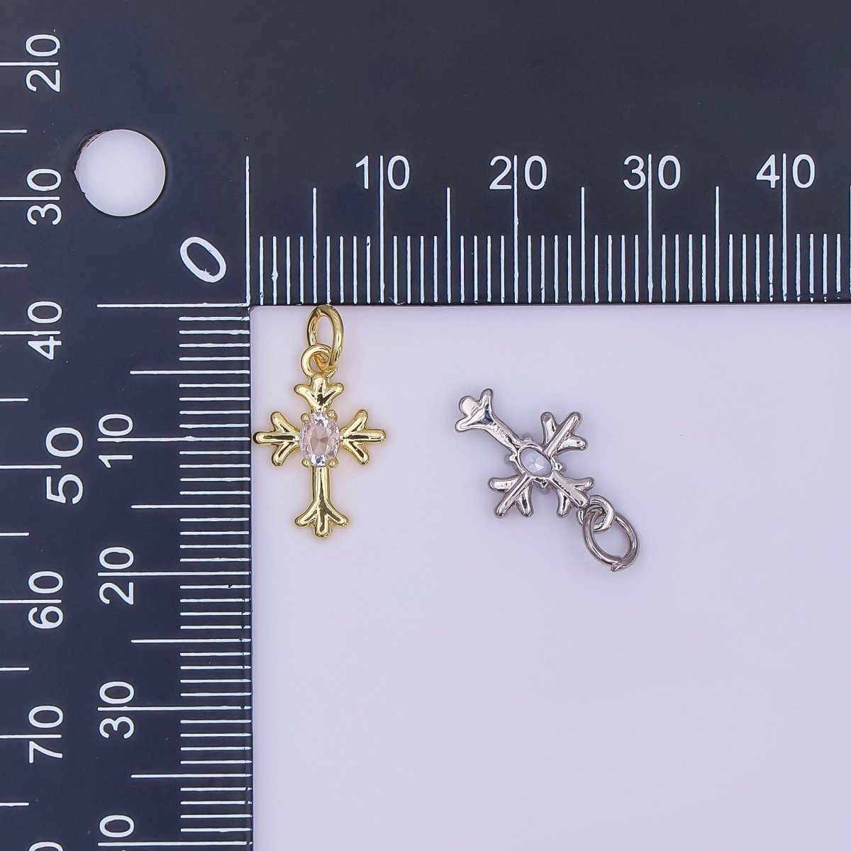 24K Gold Filled 15mm Marquise CZ Centerpoint Holy Heart Cross Charm in Gold & Silver | AF493