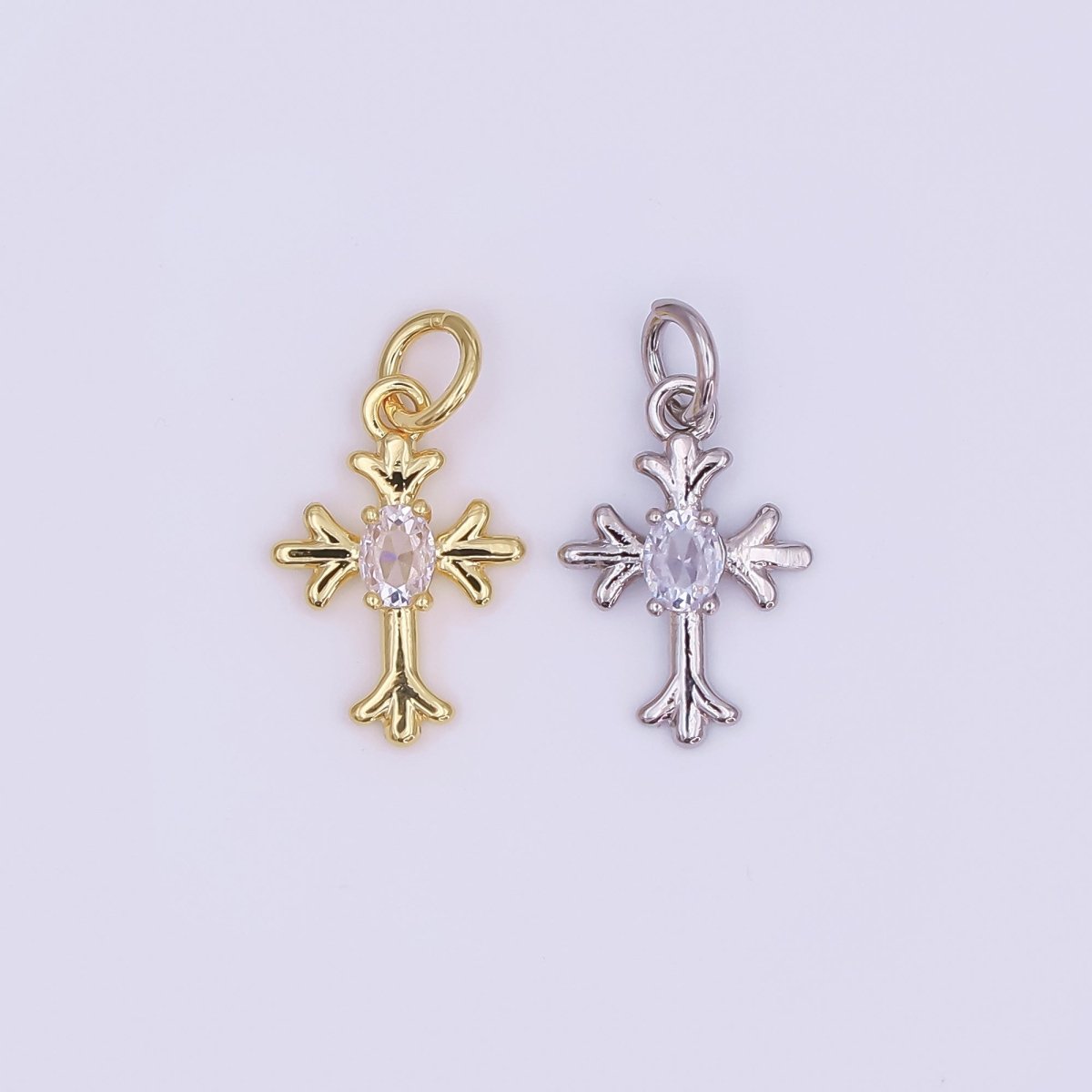 24K Gold Filled 15mm Marquise CZ Centerpoint Holy Heart Cross Charm in Gold & Silver | AF493