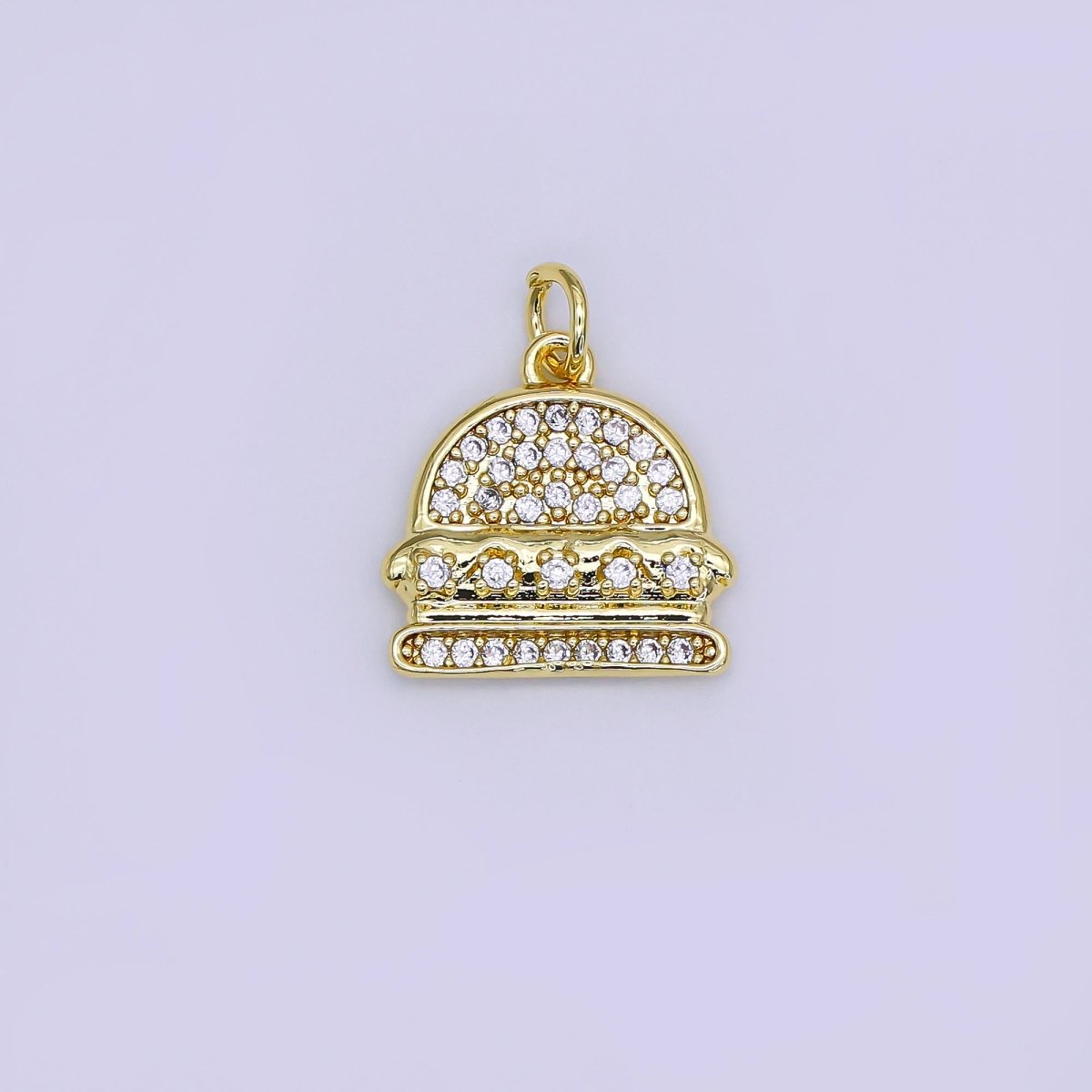 24K Gold Filled 15mm Micro Paved CZ Cheese Burger Charm | AJ319