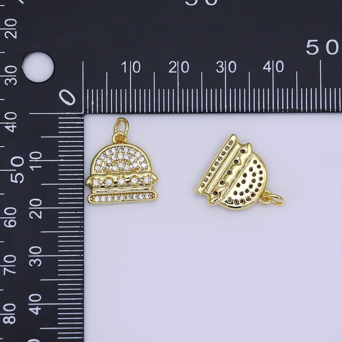 24K Gold Filled 15mm Micro Paved CZ Cheese Burger Charm | AJ319