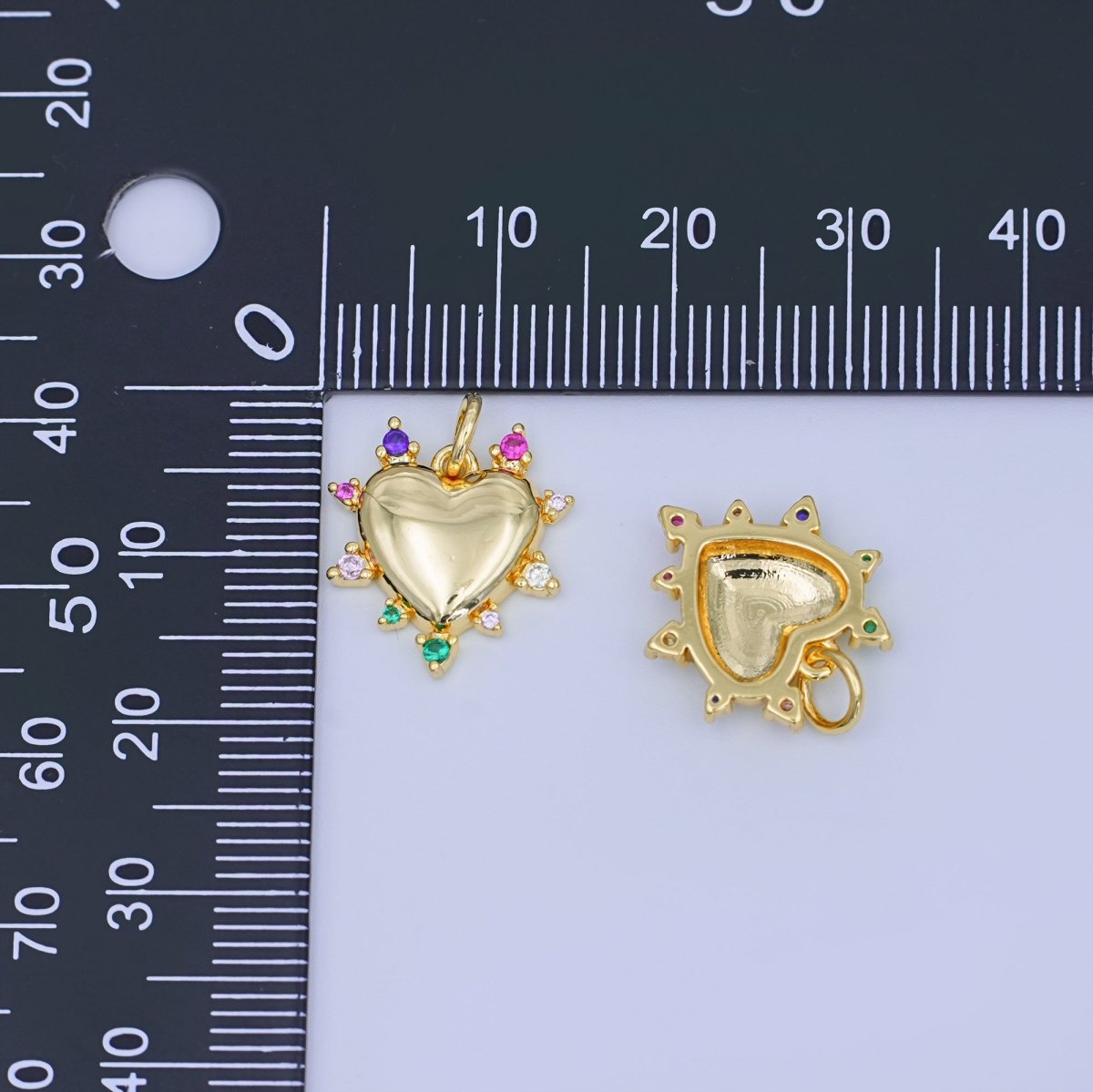 24K Gold Filled 15mm Multicolor CZ Outline Heart Charm | N712