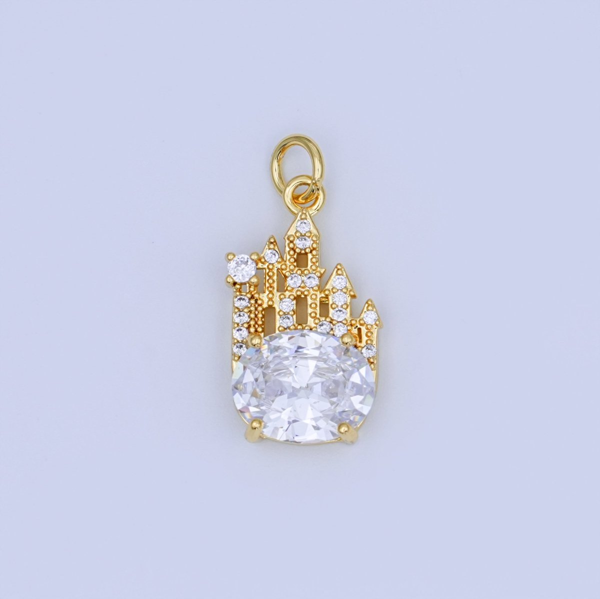 24K Gold Filled 15mm Oval CZ Micro Paved Kingdom Castle Charm | N702