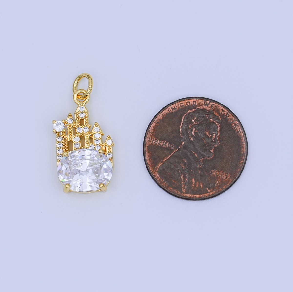 24K Gold Filled 15mm Oval CZ Micro Paved Kingdom Castle Charm | N702