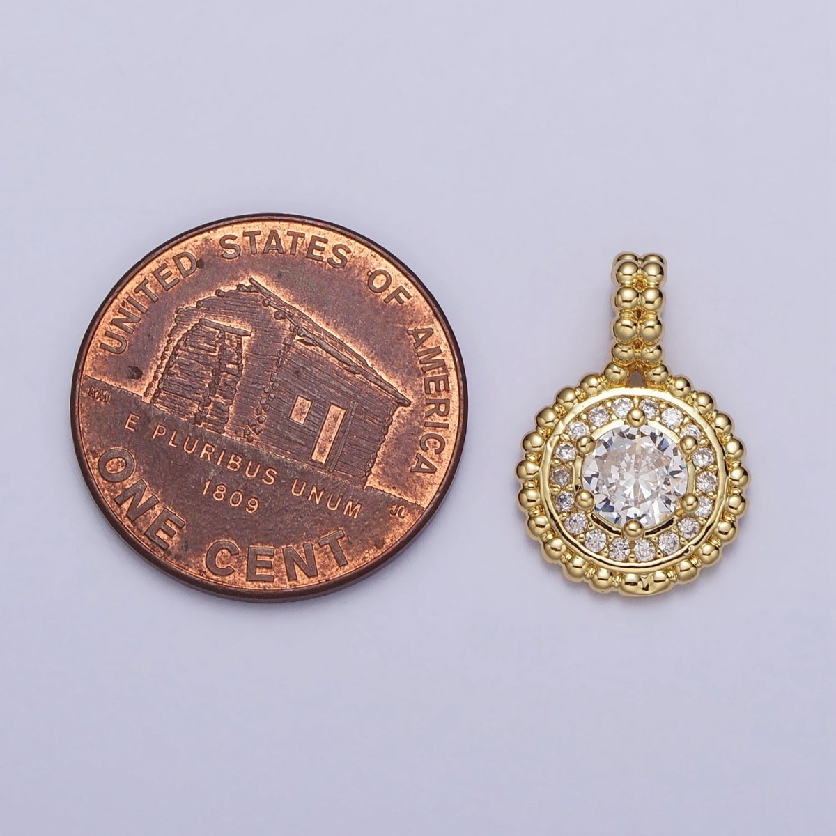 24K Gold Filled 16.5mm Clear Micro Paved CZ Dotted Round Pendant | AA00023