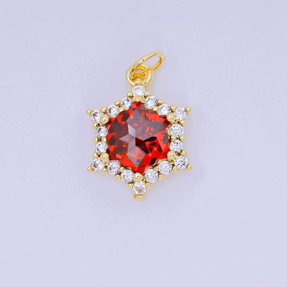 24K Gold Filled 16.9mm Micro Paved & Multicolor CZ Northern Star-Shaped Birthstone Charm | AC-1575 - AC-1581