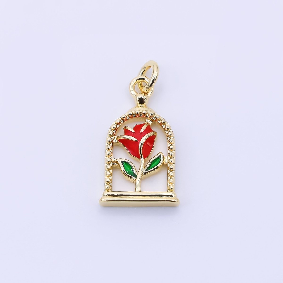 24K Gold Filled 16mm Red Enamel Rose Flower Charm | AC1611