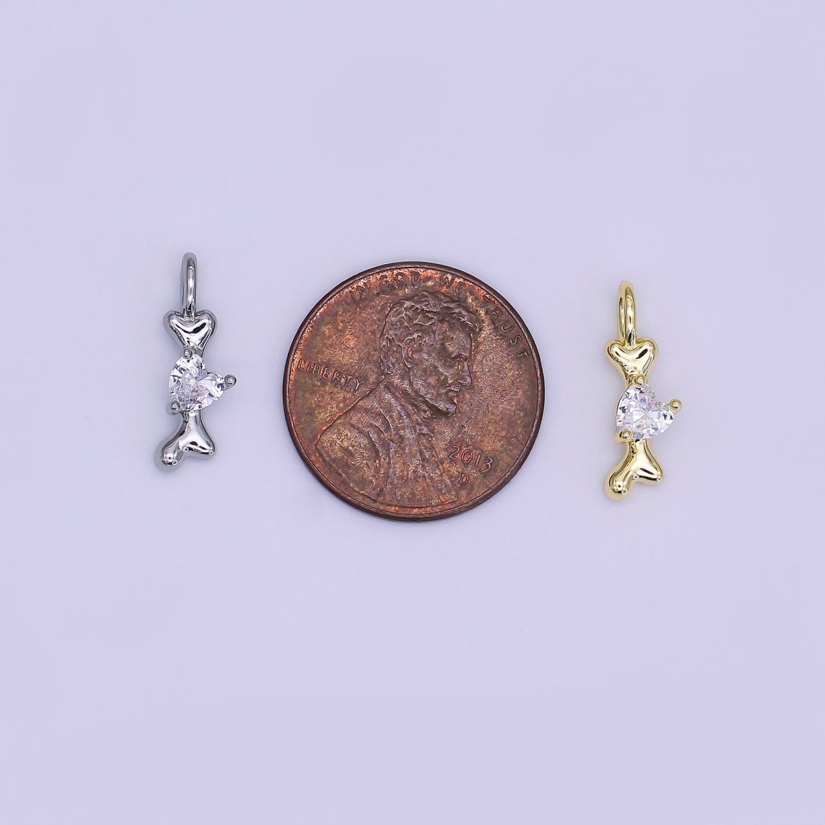 24K Gold Filled 16mm Heart Shaped CZ Melted Heart Bone Charm in Gold & Silver | AH483