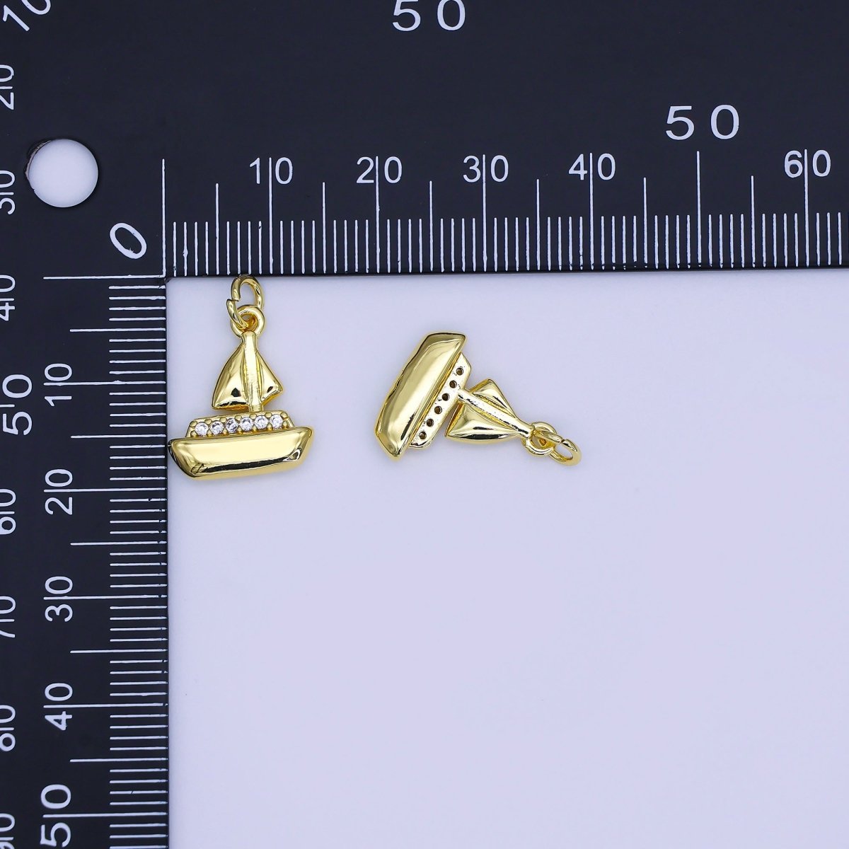 24K Gold Filled 16mm Micro Paved CZ Sailor Boat Charm | AJ310