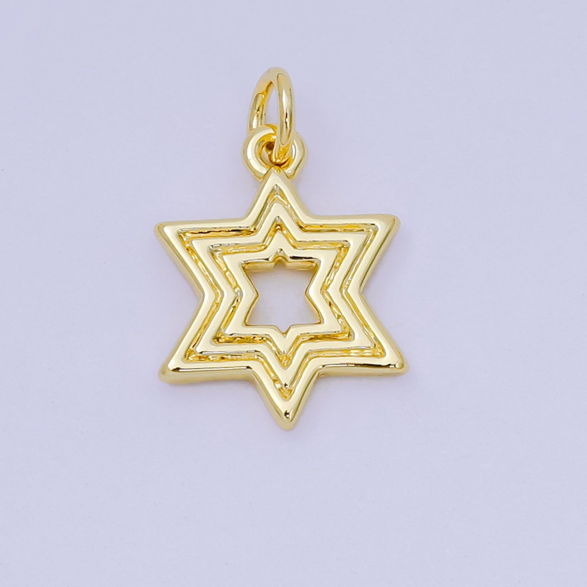 24K Gold Filled 16mm Minimalist Ribbed Star of David Religious Charm | AH643
