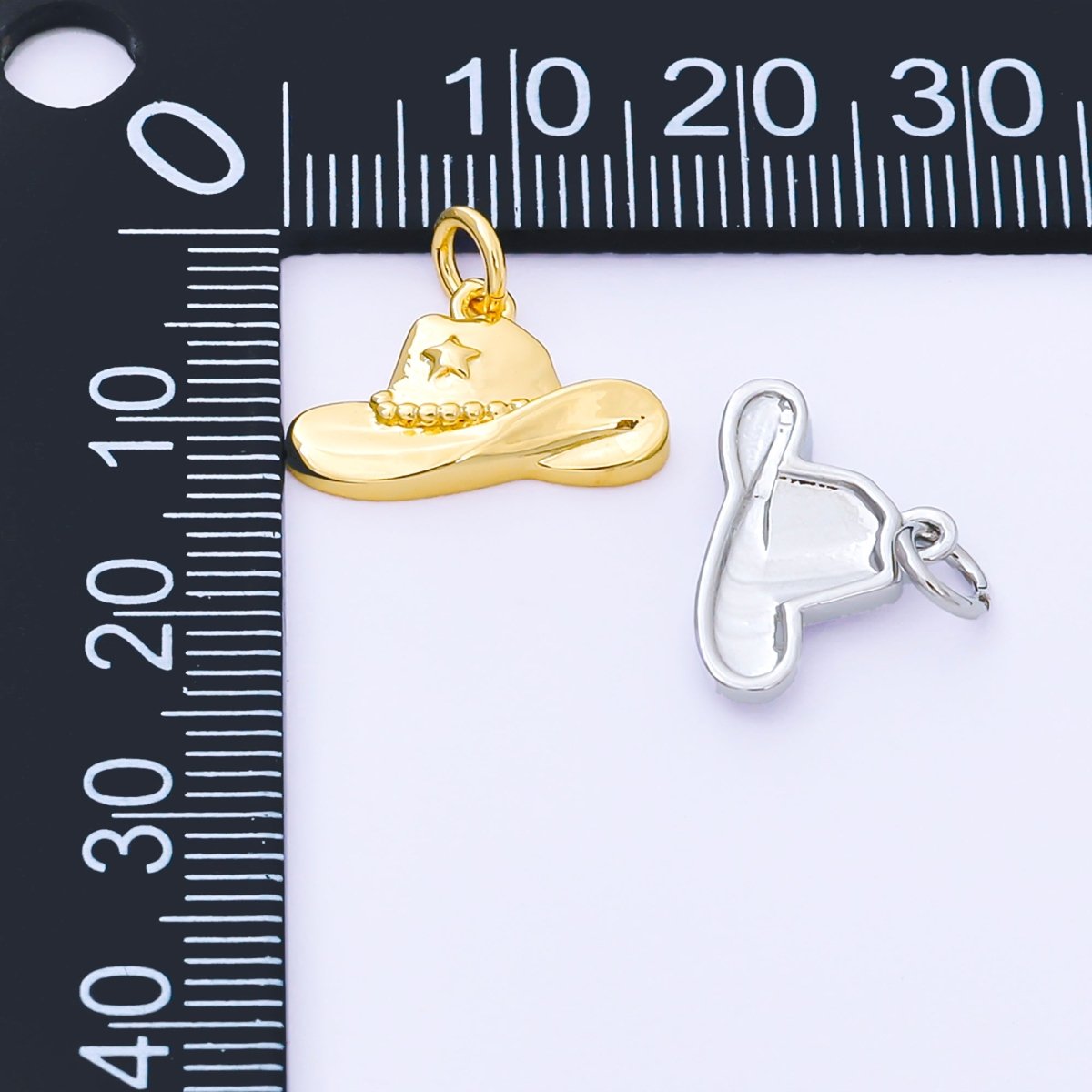 24K Gold Filled 16mm Star Cowboy Hat Mini Charm in Gold & Silver | AF1519